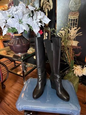Michael Kors Clara  Black Leather Knee-High Wedge Boots